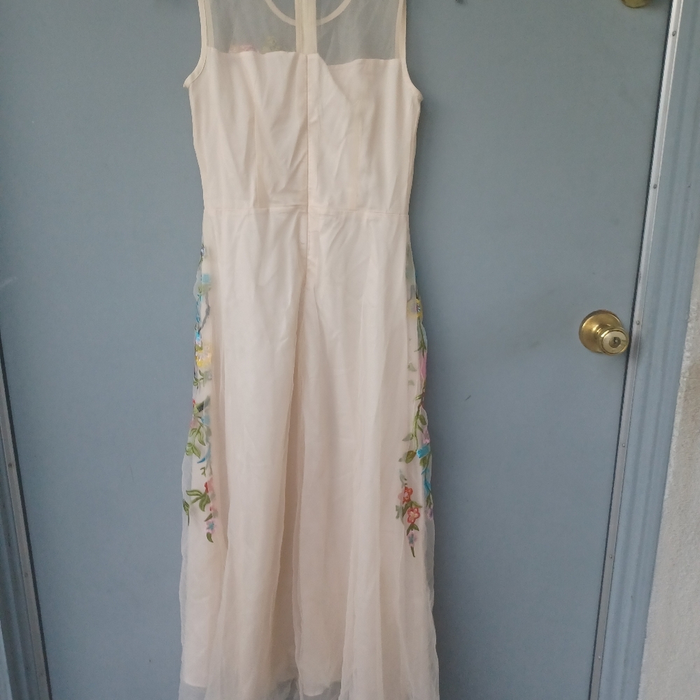 Jianshaw beige embroidery flowers sheer netting dress medium - Picture 5 of 6